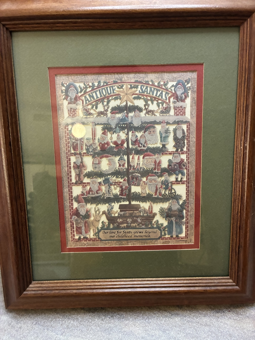 Antique Santas Framed Holiday Print - Green & Red Mat